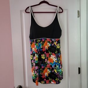 NWOT size 20W swim dress black top floral skirt.